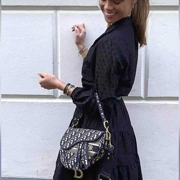 NEW! Authenticated Saddle Hand Bag Blue Dior Oblique Embroidery Iconic MSRP$5100 - Picture 3 of 16